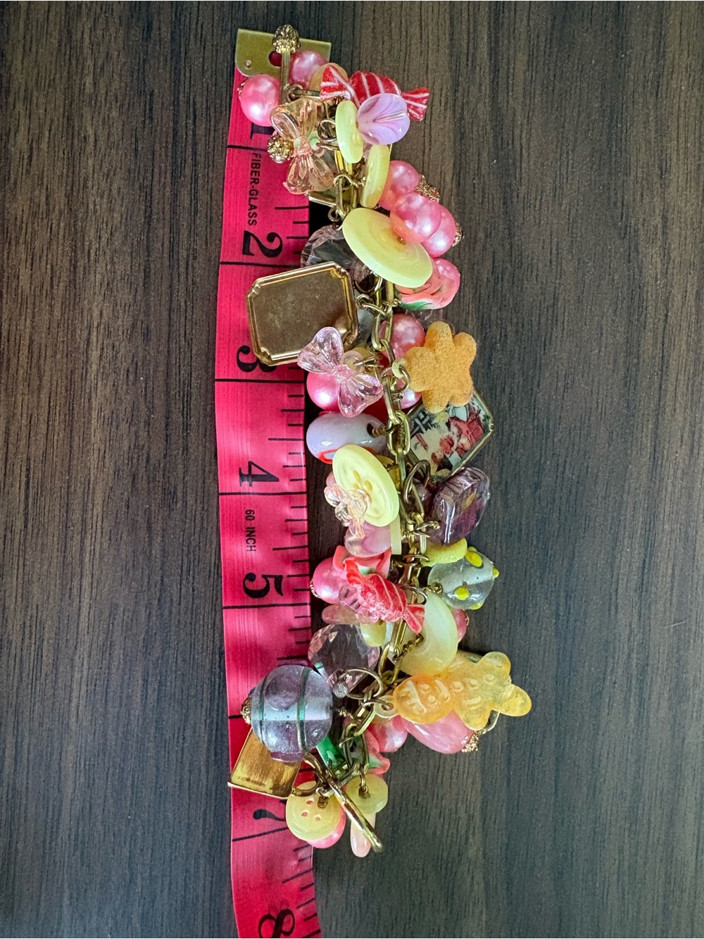 Vintage style Pink & Yellow Christmas charm Bracelet - Picture 2 of 10